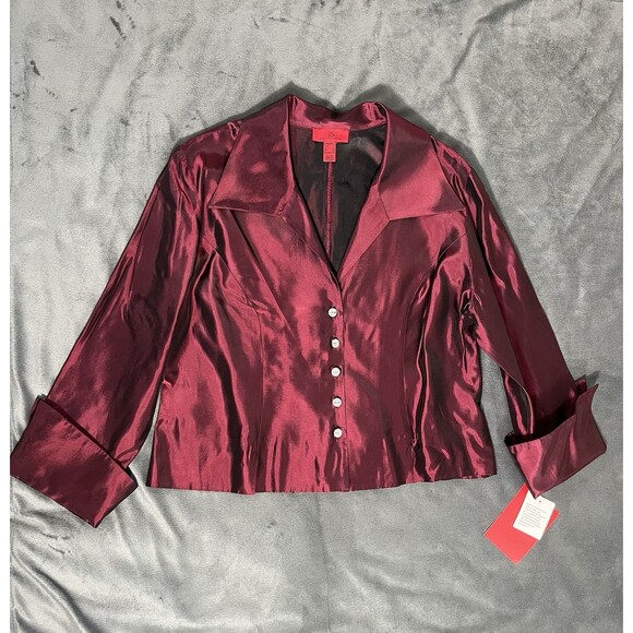 JS Collections Evening Top Jacket Blazer Rhinestone Buttons shiny metallic Sz 16 - Picture 4 of 14